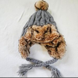 Fur lined knit trapper hat